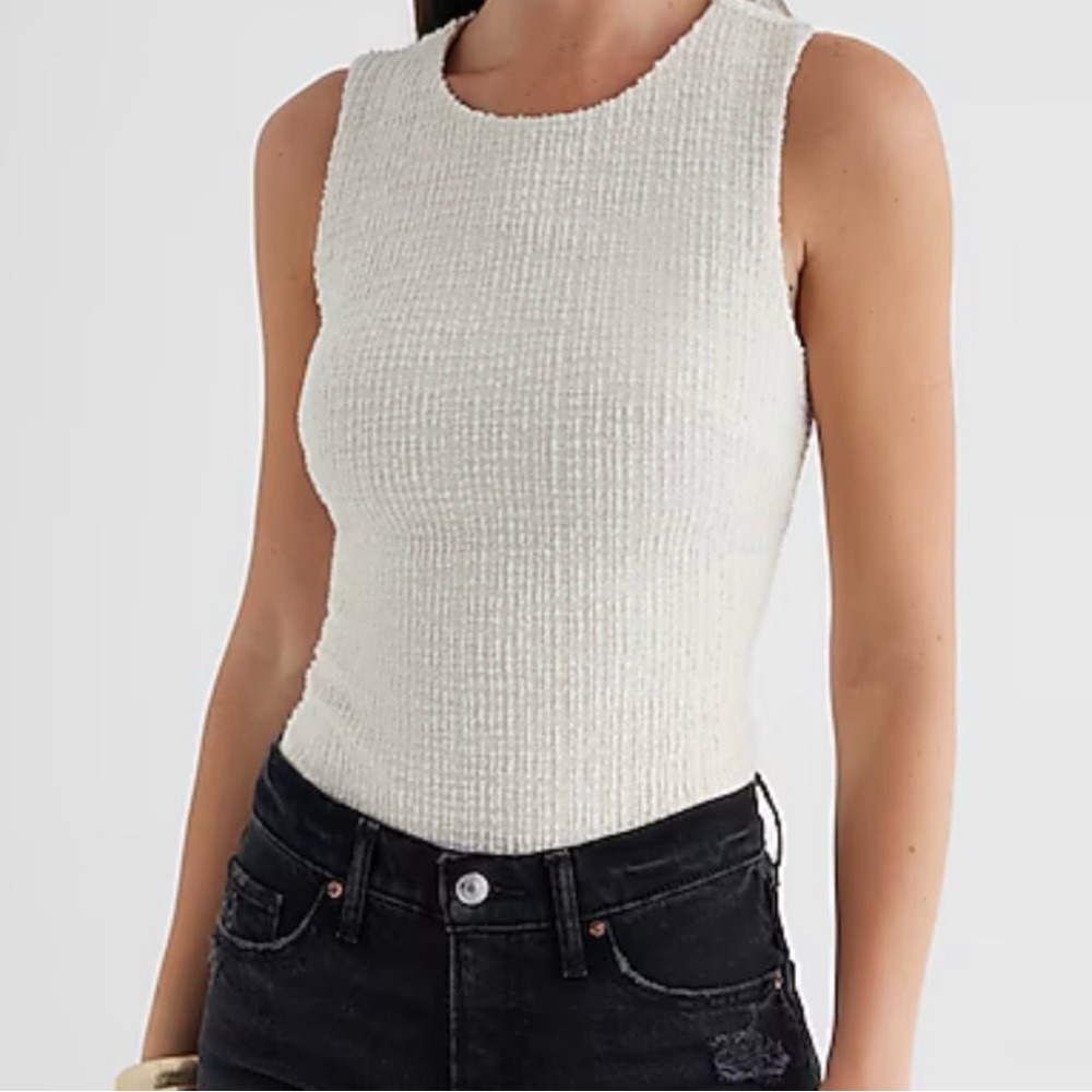 NWT Express Body Contour Tweed Crew Neck Bodysuit